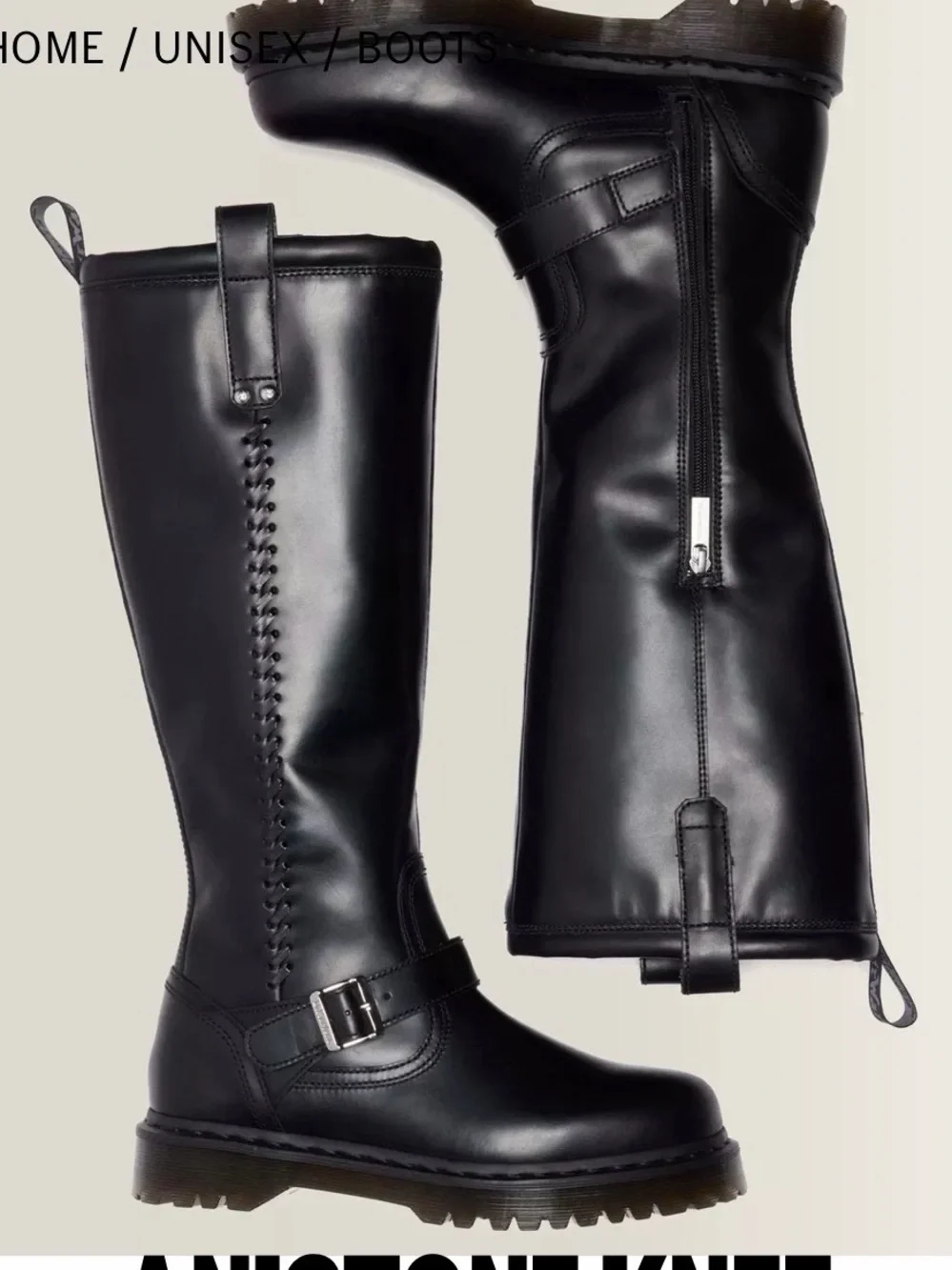 NWOT, Size 7, Dr. Martens Anistone Black Knee-High Orleans Leather Biker Boots